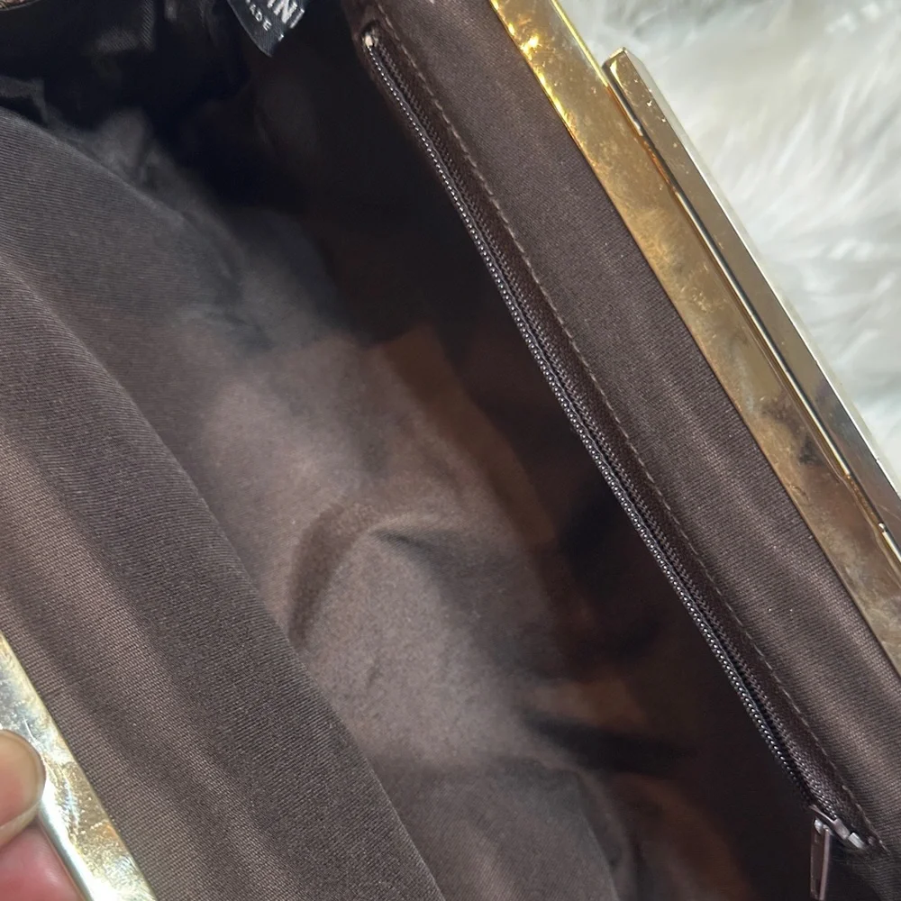 Preloved Elegant Vintage Italian Leather Brown Snakeskin Clutch Bag - Picture 7 of 16